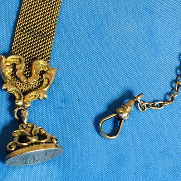 ANTIQUE Bates & Bcon Victorian Gold Filled Pocket Watch Chain With Seal - Picture 2 of 12